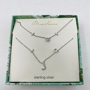 Mia Sarine Womens J Initial 2 in 1 Sterling Silver Choker Necklace Rhinestones